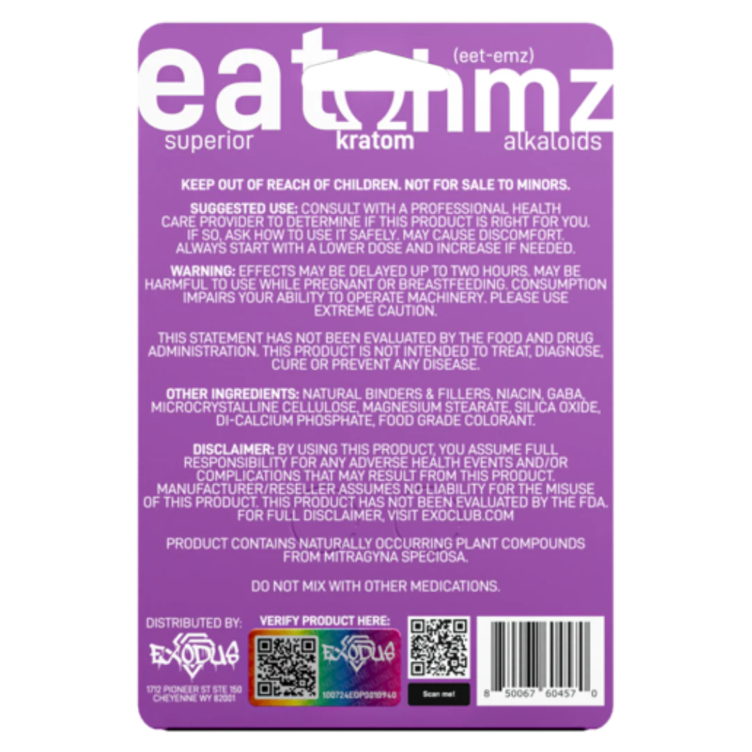 Exodus Eat Ohmz 7-OH Kratom Tablets (White, Green, Purple, Red) - Image 2