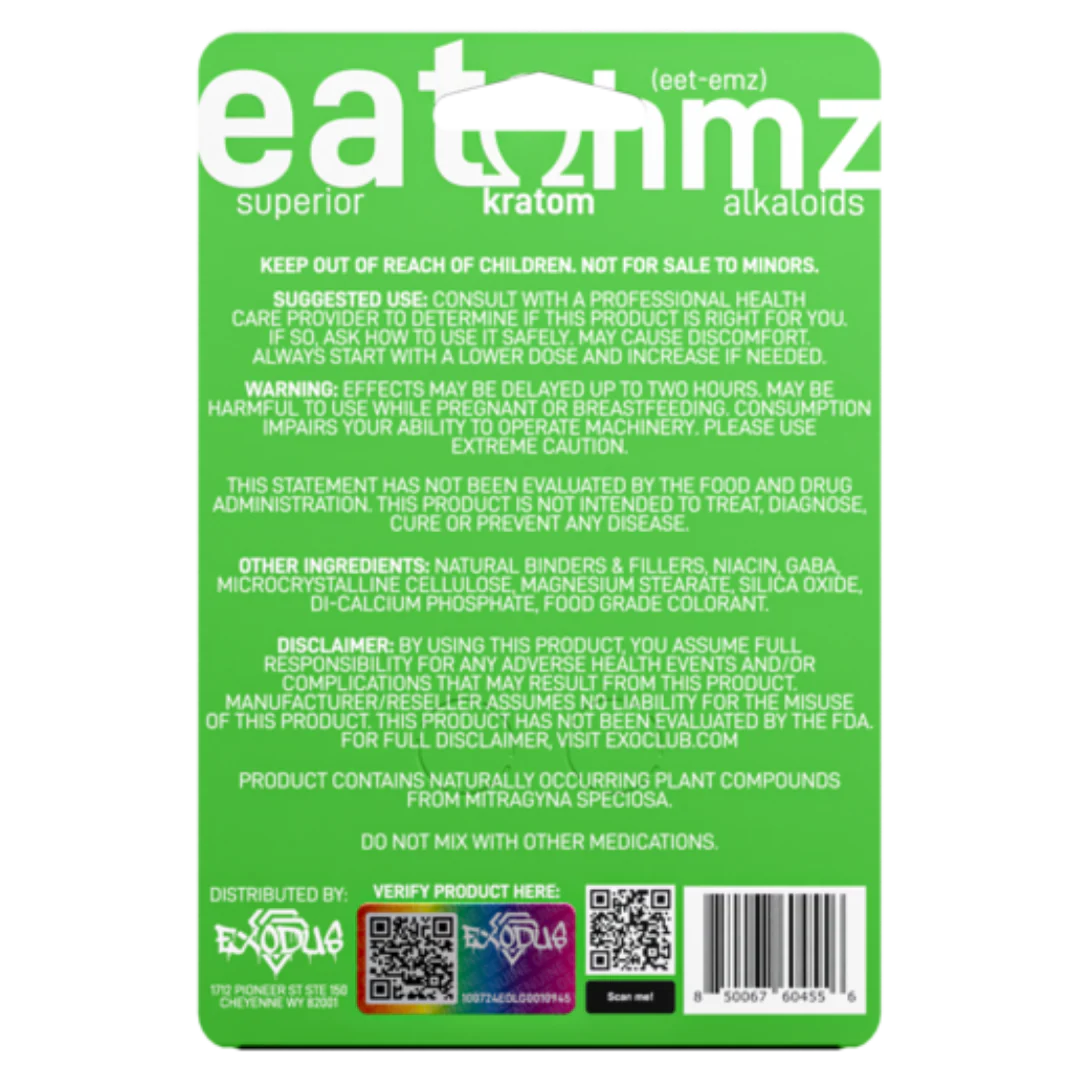 Exodus Eat Ohmz 7-OH Kratom Tablets (White, Green, Purple, Red) - Image 4