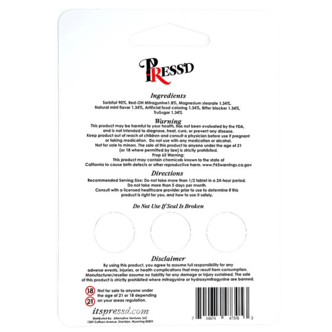 Press'd Red-OH Pseudo 5X Kratom Tablets - 3ct (18mg Each) - Image 2